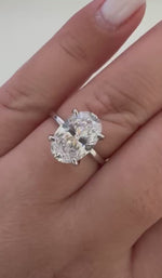 Load and play video in Gallery viewer, 3.00ct Oval Moissanite Engagement Ring, Hidden Halo, Oval Moissanite Ring, Bridal Ring, Sterling Silver with Vermeil or 14k Gold 12x8 Oval