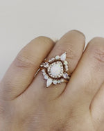Load and play video in Gallery viewer, Opal Engagement Ring Set, 3 Ring Set Art Deco Fitted Opal Ring Set, Opal Bridal Set, Wedding Ring Opal Band, Bridal Set