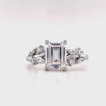 Load and play video in Gallery viewer, Oval Moissanite Art Deco Engagement Ring, Oval &amp; Baguette Engagement Ring, Art Deco Ring, Sterling Silver, 14k, Moissanite, Bridal Ring