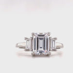 Load and play video in Gallery viewer, 2.00ct Emerald Cut Engagement Ring, Emerald Cut Three Stone Wedding Ring, Simulated Diamonds, Sterling Silver with Vermeil, Bridal Ring