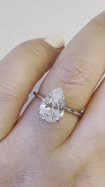 Load and play video in Gallery viewer, 4.00ct Pear Moissanite Engagement Ring, Pear Shape Proposal Ring, Teardrop Moissanite Solitaire, Bridal Ring, Sterling Silver with Vermeil