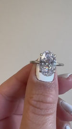 Load and play video in Gallery viewer, 3.00ct Oval Diamond Engagement Ring, Elongated Oval Ring, 12x8 Oval Bridal Ring , Oval Solitaire, Simulate Diamond, Sterling Silver