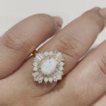 Load and play video in Gallery viewer, Opal Art Deco Engagement Ring, Vintage Opal Wedding Ring, Art Deco Opal Baguette Ring Engagement Ring