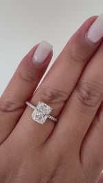 Load and play video in Gallery viewer, 2.50ct Radiant Cut Engagement Ring, Radiant Solitaire Ring, Simulated Diamond, Sterling Silver, Gold, Rose Gold Vermeil, Dainty Minimalist