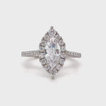 Load and play video in Gallery viewer, Marquise Diamond Engagement Ring, Marquise Halo Engagement Ring, Simple Minimalist Ring, Simulated Diamonds, Sterling Silver with Vermeil