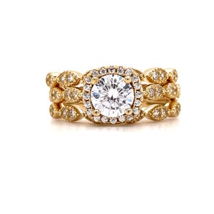 3 Ring Set 1.00ct Round Halo Engagement Ring Set