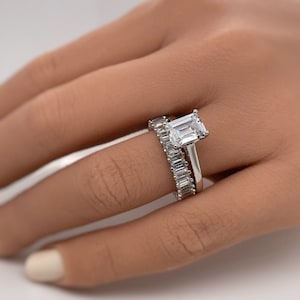 1.75ct Emerald Cut Moissanite Engagement Ring Set