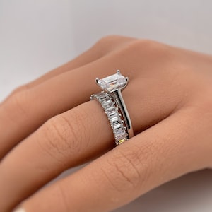 1.75ct Emerald Cut Moissanite Engagement Ring Set