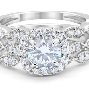 3 Ring Set 1.00ct Round Halo Engagement Ring Set