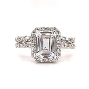 2.00ct Emerald Cut Art Deco Engagement Ring Set