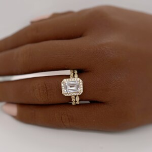 2.00ct Emerald Cut Art Deco Engagement Ring Set