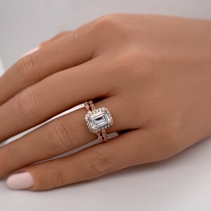 2.00ct Emerald Cut Art Deco Engagement Ring Set