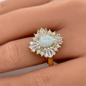 Opal Art Deco Engagement Ring