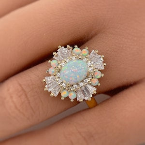 Opal Art Deco Engagement Ring