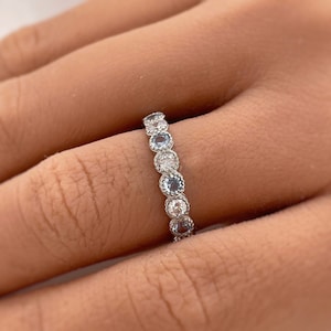 Aquamarine and Diamond Bezel Eternity Band