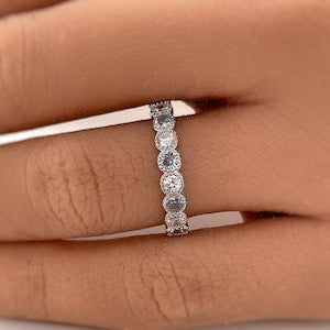 Aquamarine and Diamond Bezel Eternity Band