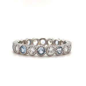 Aquamarine and Diamond Bezel Eternity Band