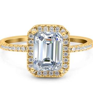 1.75ct Moissanite Emerald Cut Halo Engagement Ring