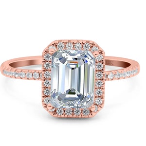 1.75ct Moissanite Emerald Cut Halo Engagement Ring