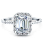 Load image into Gallery viewer, 1.75ct Moissanite Emerald Cut Halo Engagement Ring
