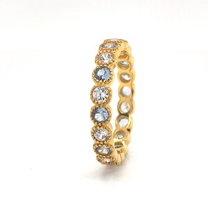 Aquamarine and Diamond Bezel Eternity Band