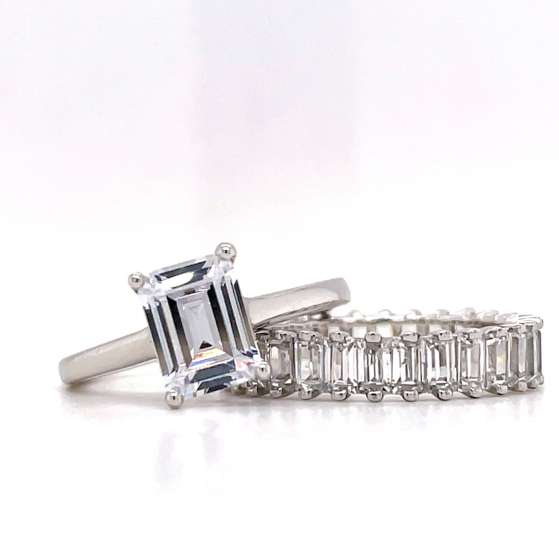 1.75ct Emerald Cut Moissanite Engagement Ring Set