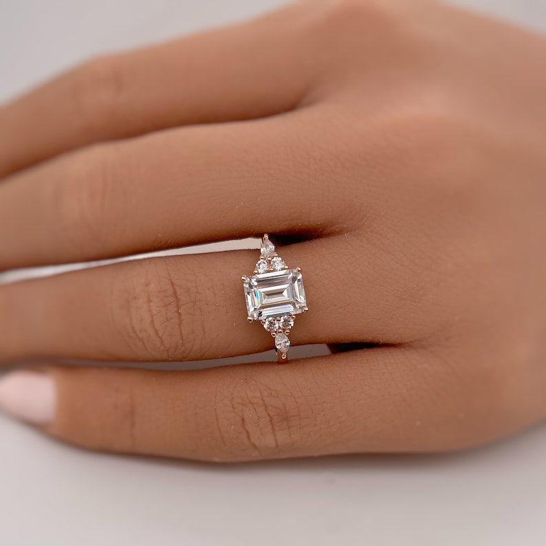 1.75ct Emerald Cut Moissanite Engagement Ring