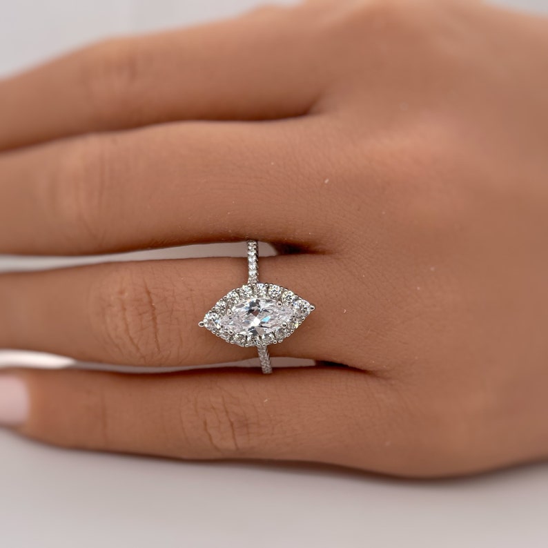 1.50ct Marquise Halo Moissanite Engagement Ring