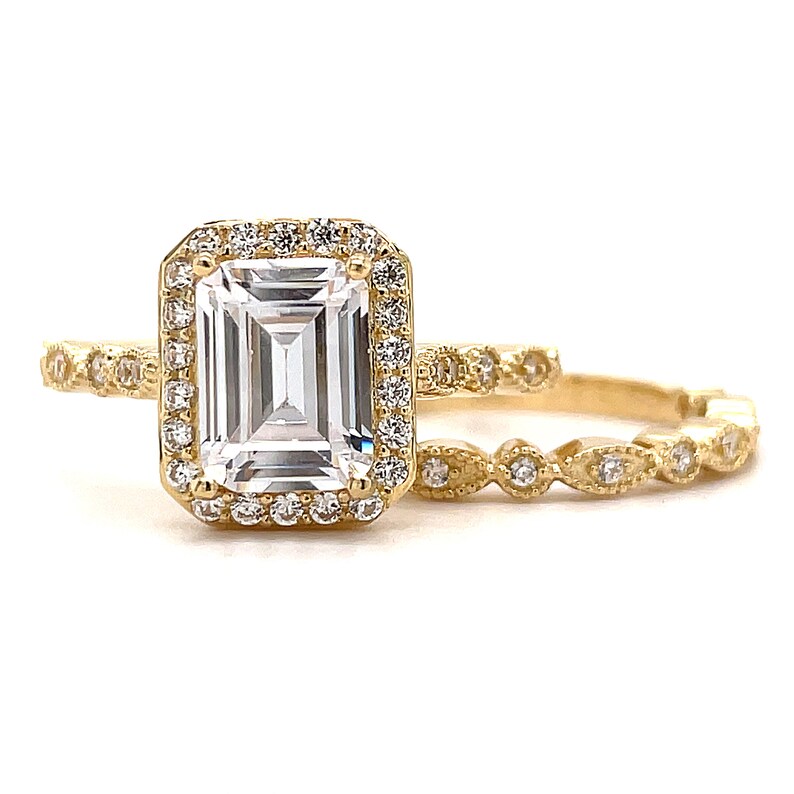 2.00ct Emerald Cut Art Deco Engagement Ring Set