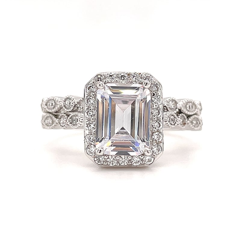 2.00ct Emerald Cut Art Deco Engagement Ring Set