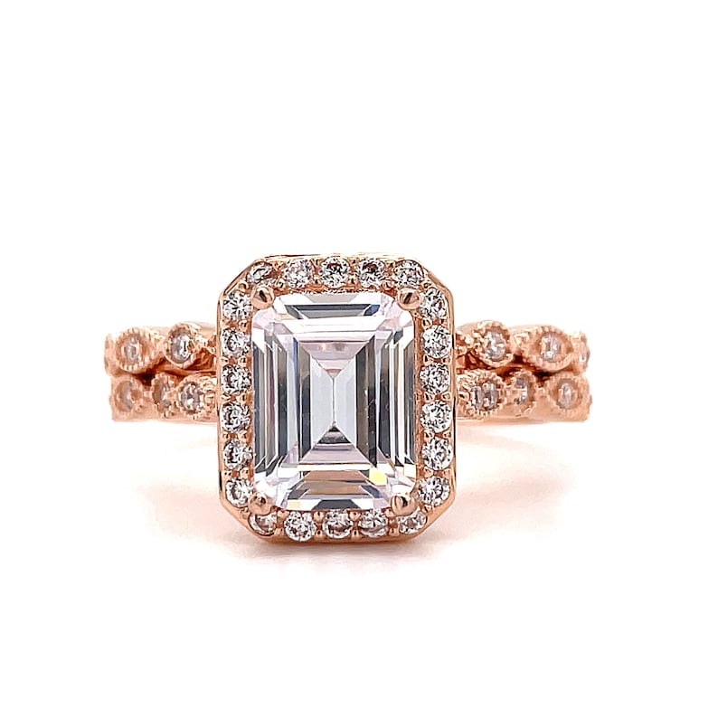 2.00ct Emerald Cut Art Deco Engagement Ring Set