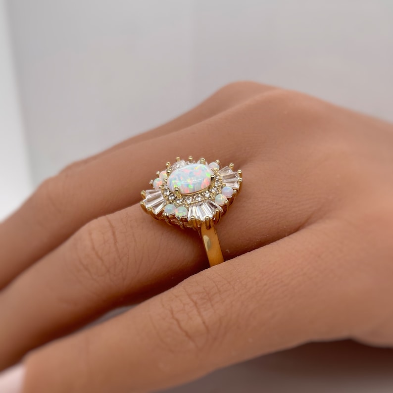 Opal Art Deco Engagement Ring