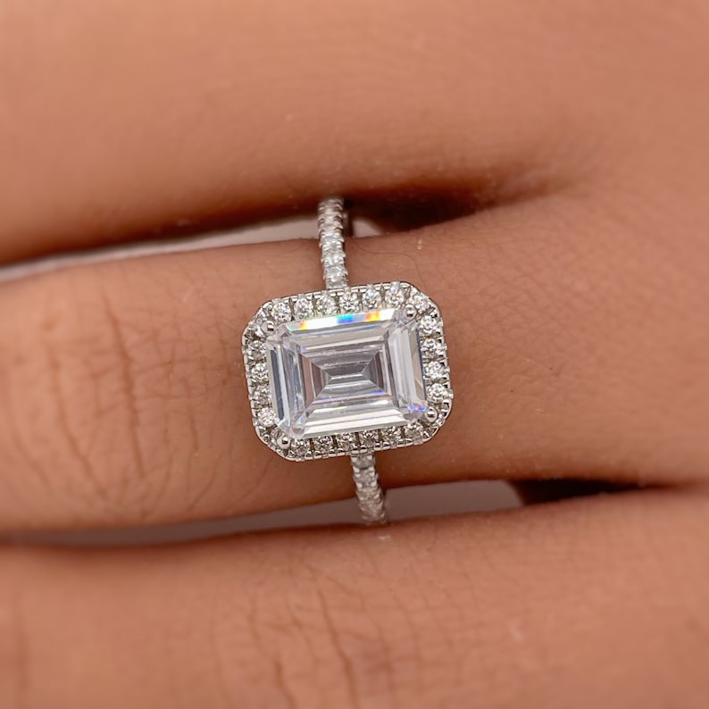 Emerald Cut Halo Engagement Ring