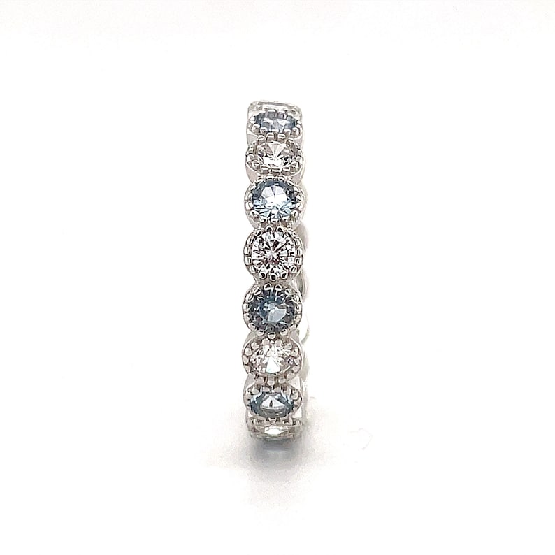 Aquamarine and Diamond Bezel Eternity Band