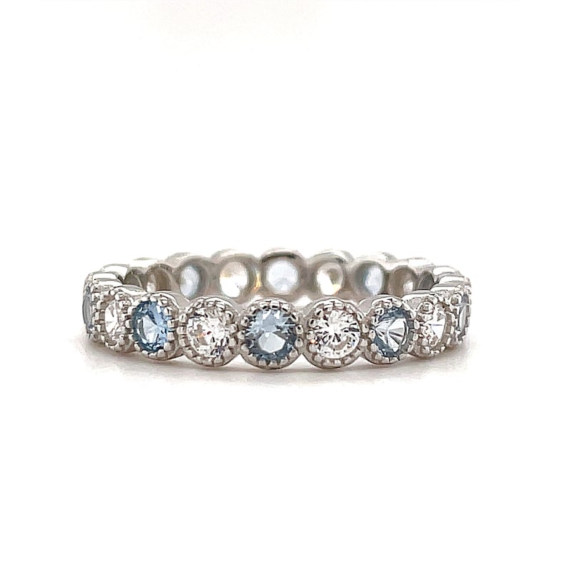 Aquamarine and Diamond Bezel Eternity Band