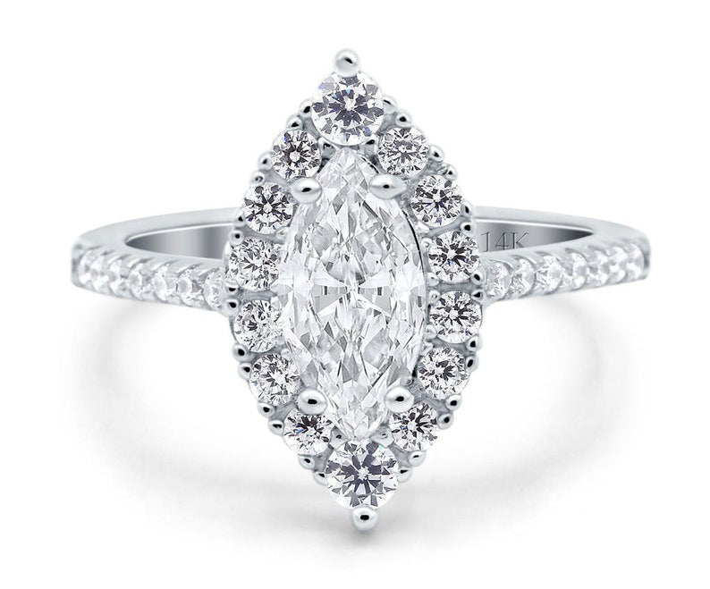 1.50ct Marquise Halo Moissanite Engagement Ring