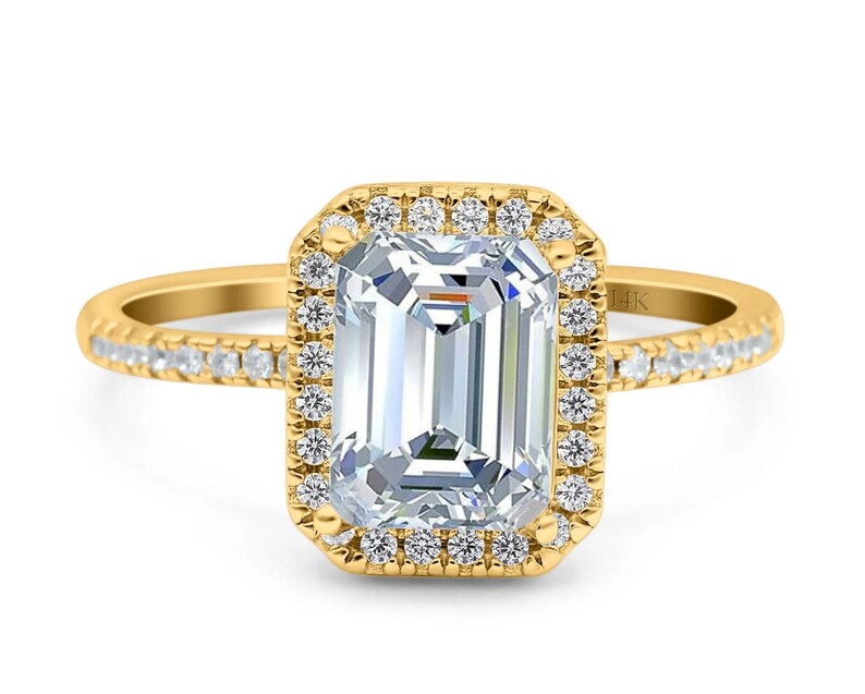 1.75ct Moissanite Emerald Cut Halo Engagement Ring