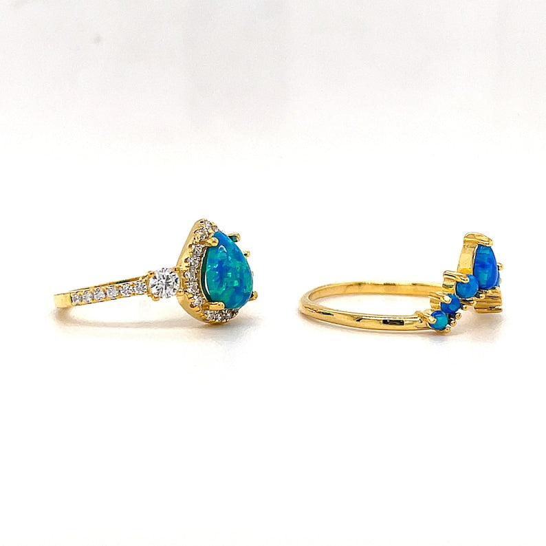 Blue Opal Engagement Ring Set