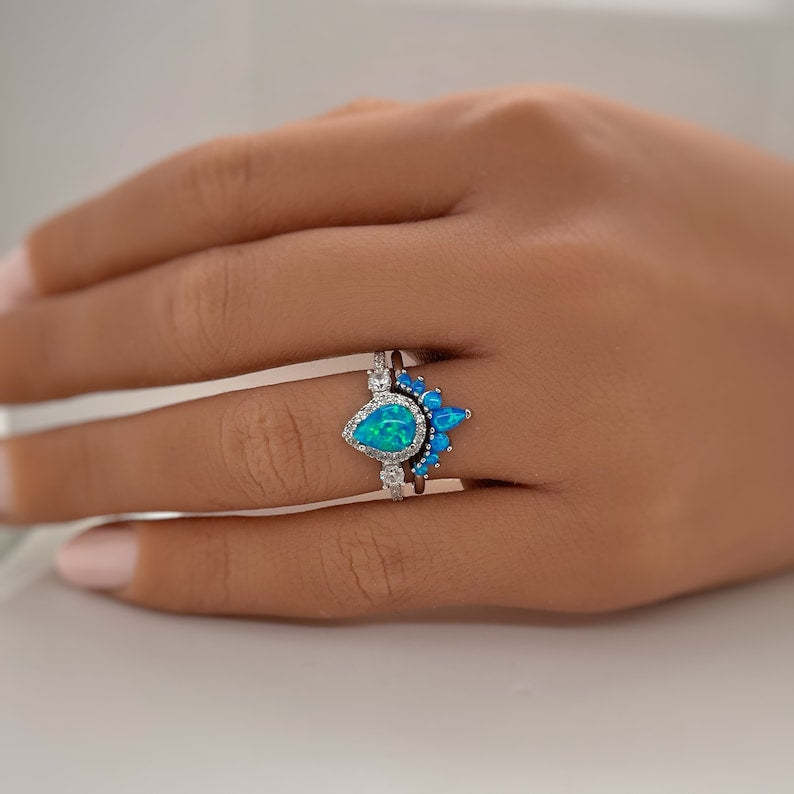 Blue Opal Engagement Ring Set