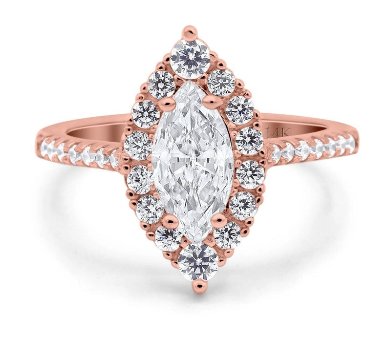 1.50ct Marquise Halo Moissanite Engagement Ring