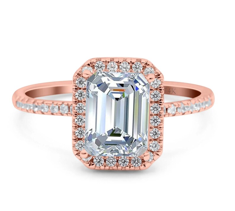 1.75ct Moissanite Emerald Cut Halo Engagement Ring