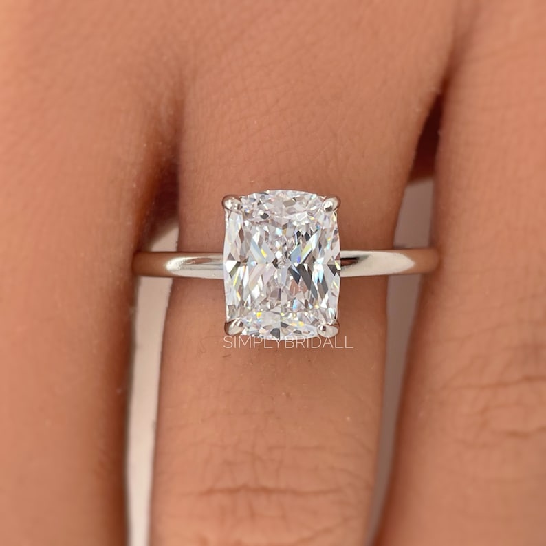 2.50 Elongated Cushion Cut Moissanite Engagement Ring