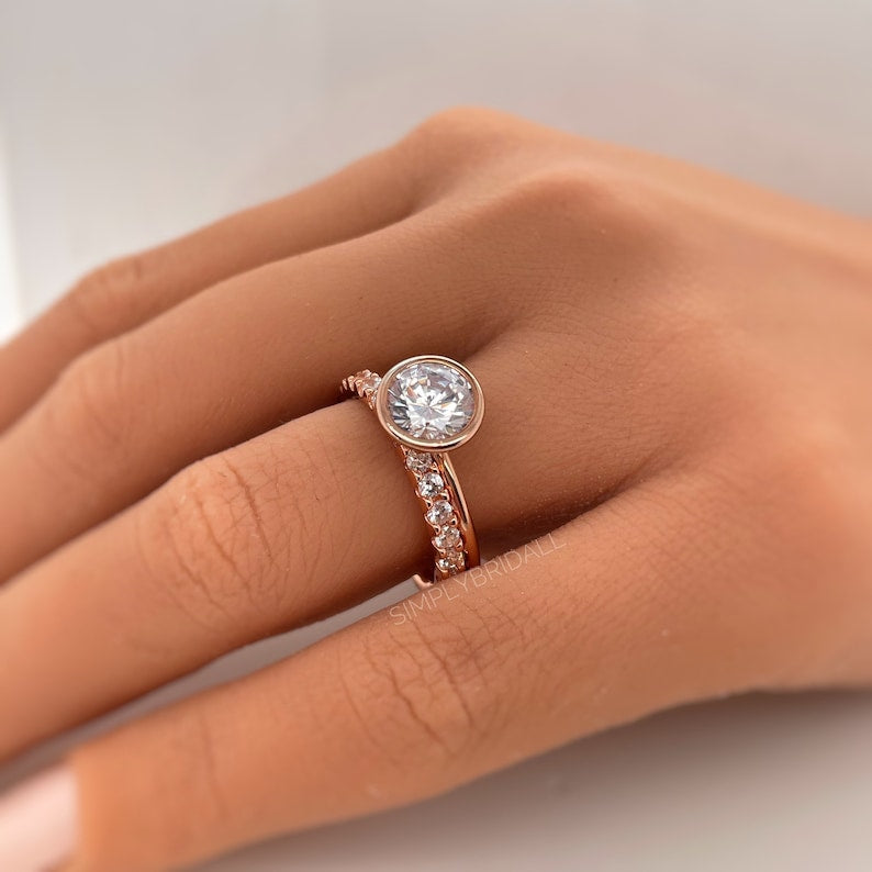 2.00ct  Bezel Engagement Ring Set