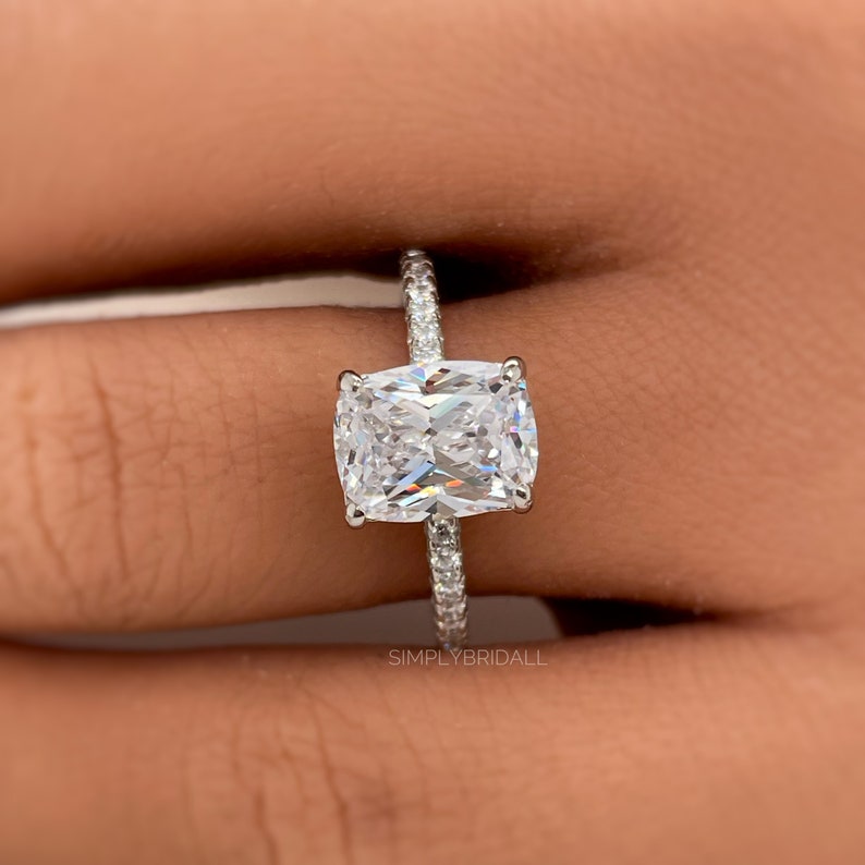 2.50 Elongated Cushion Cut Moissanite Engagement Ring