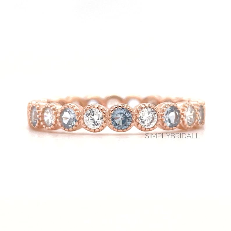 Aquamarine and Diamond Bezel Eternity Band